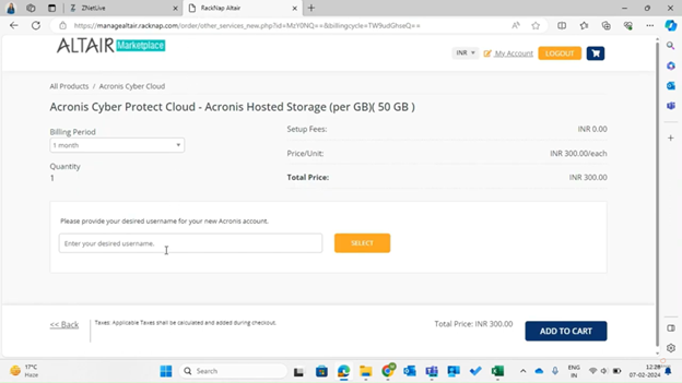 Acronis plan checkout