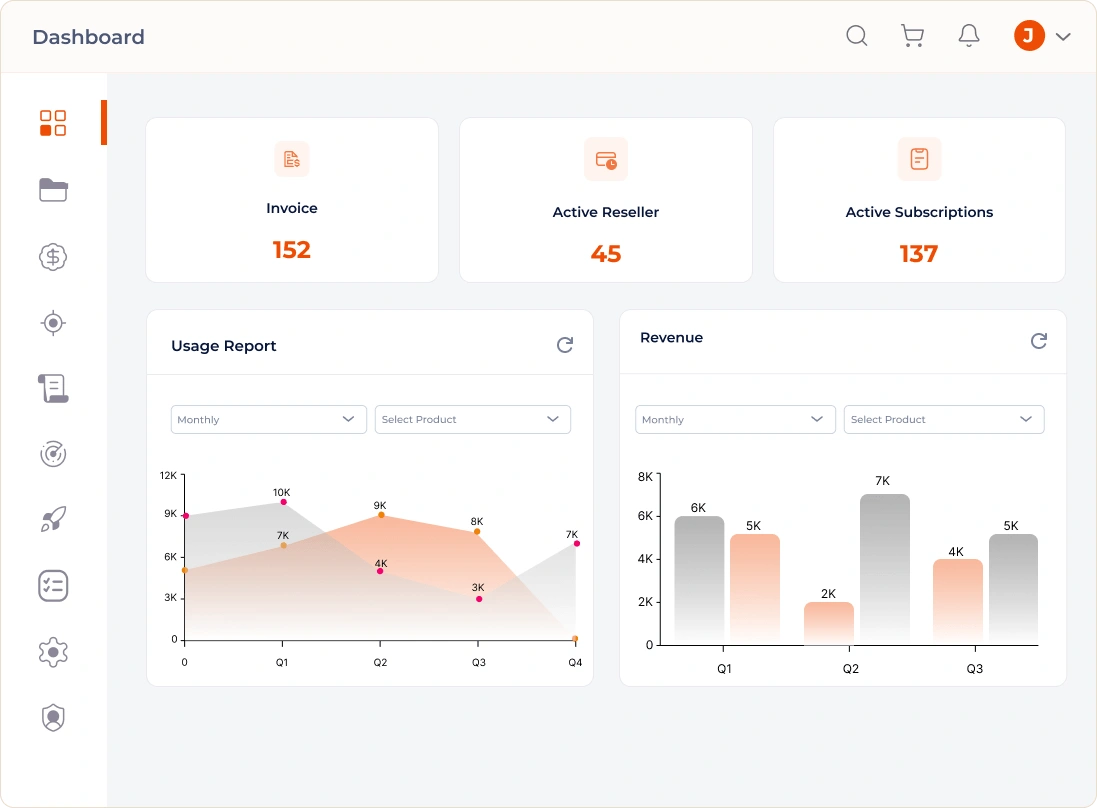 RackNap dashboard showing revenue charts and billing tables